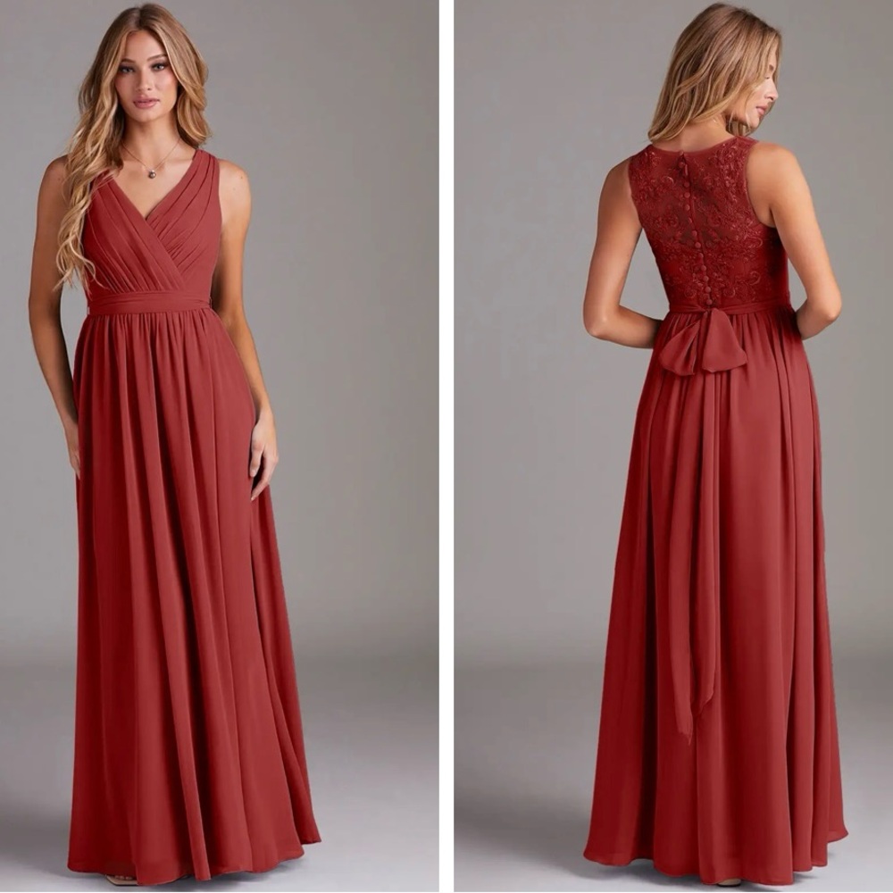 Azazie Rust A-Line Lace Chiffon Dress